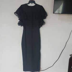 Elegant Black Ruffle Sleeve Dress (SHEIN)